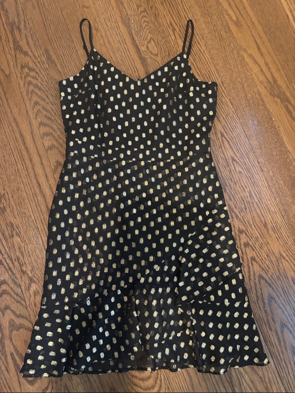 Banana Republic Black Slip Dress with Gold Dot Pattern